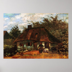 Pôster Van Gogh - casa de campo e mulher com cabra