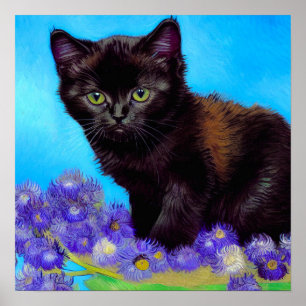 Poster Van Gogh Cat e Flores