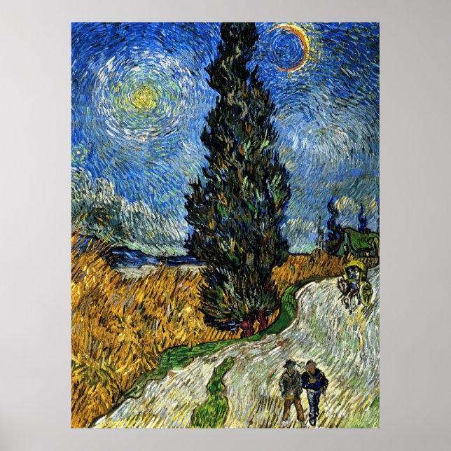 Poster Van Gogh - Ciprima contra um céu estrelado (Frente)