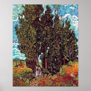 Pôster Van Gogh - Cypresses with Two Female Figures