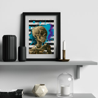 Poster Van Gogh Esqueleto com Cigarro Aceso Pop Art