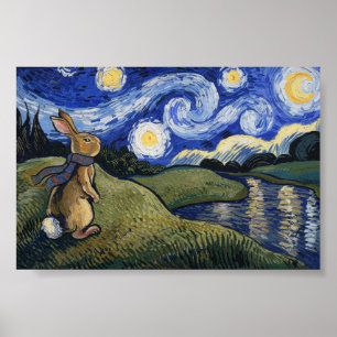 Poster Van Gogh está na Noite Estrelada com Bunny