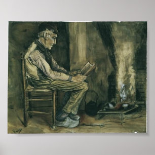 Pôster Van Gogh - fazendeiro que senta-se na lareira,