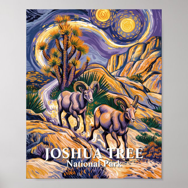 Poster Van Gogh Joshua Tree Wildlife Sheep & Custom Text (Frente)