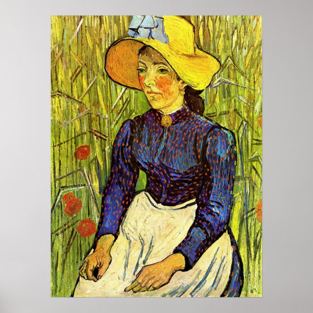 Poster Van Gogh, Jovem Camponesa com Chapéu de Palha (Frente)