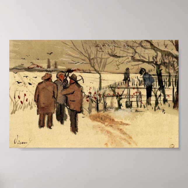 Poster Van Gogh - Mineiros no inverno da neve (Frente)