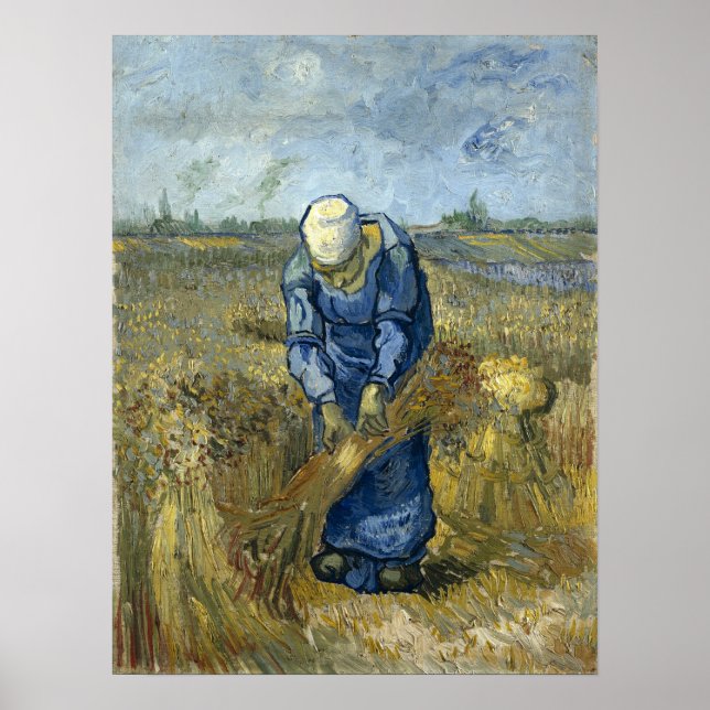Poster Van Gogh - Mulher Camponesa Vinculando Folhas (Frente)