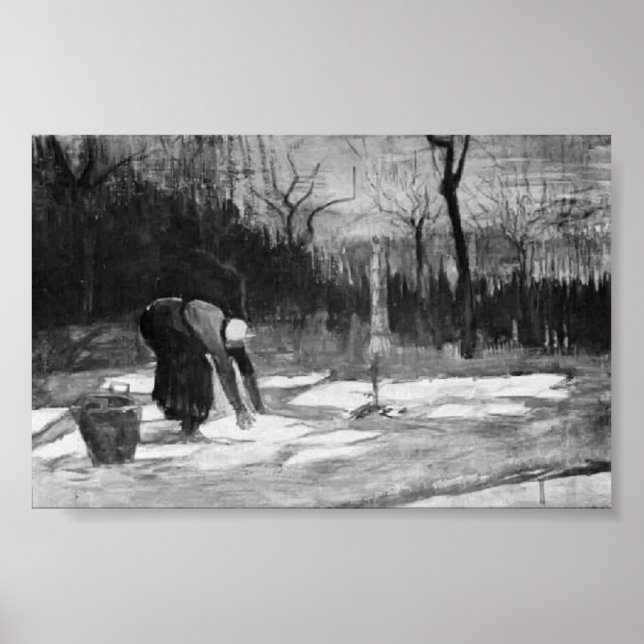 Pôster Van Gogh - Mulher espalhando roupa em campo (Frente)