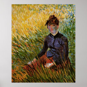 Pôster Van Gogh; Mulher Sentada na Grama, Arte Fina Vinta