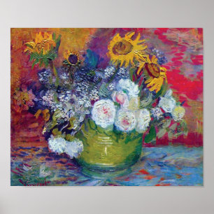 Pôster Van Gogh - Natureza-Morta com Rosas e Girassóis