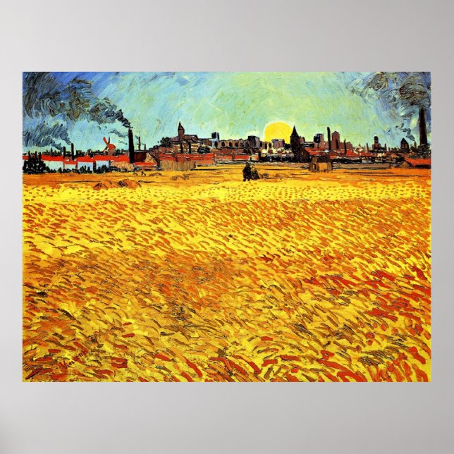 Poster Van Gogh - Noite de Verão, Wheatfield/Set Sun (Frente)