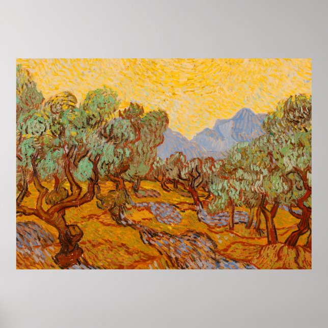 Poster Van Gogh Olive Trees Yellow Sun Sky (Frente)