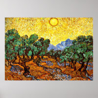Van Gogh - Oliveiras com Céu Amarelo e Sol