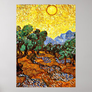 Poster Van Gogh - Oliveiras com Céu Amarelo e Sol