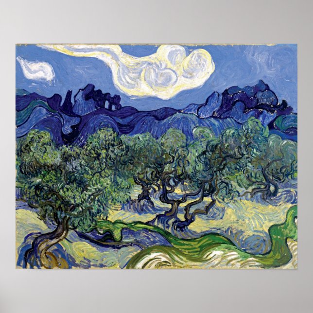 Poster Van Gogh - Oliveiras Em Paisagem Montanhosa (Frente)