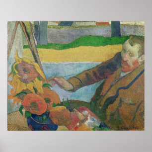 Poster Van Gogh pintando Girassóis, 1888