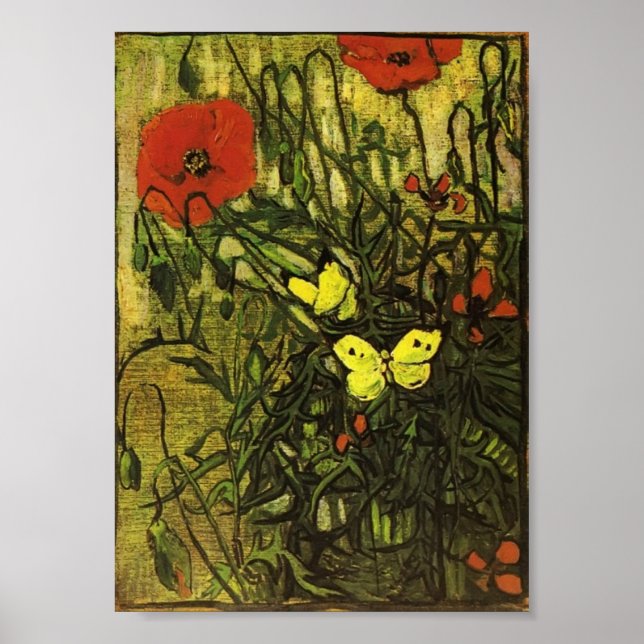 Poster Van Gogh - Poppies e Borboletas (Frente)