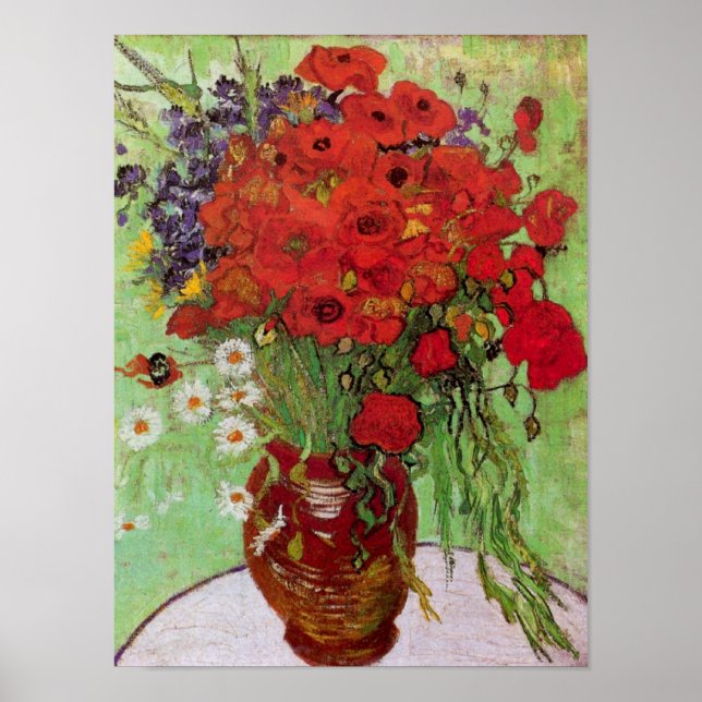 Poster Van Gogh - Poppies vermelhos e margaridas ainda vi (Frente)