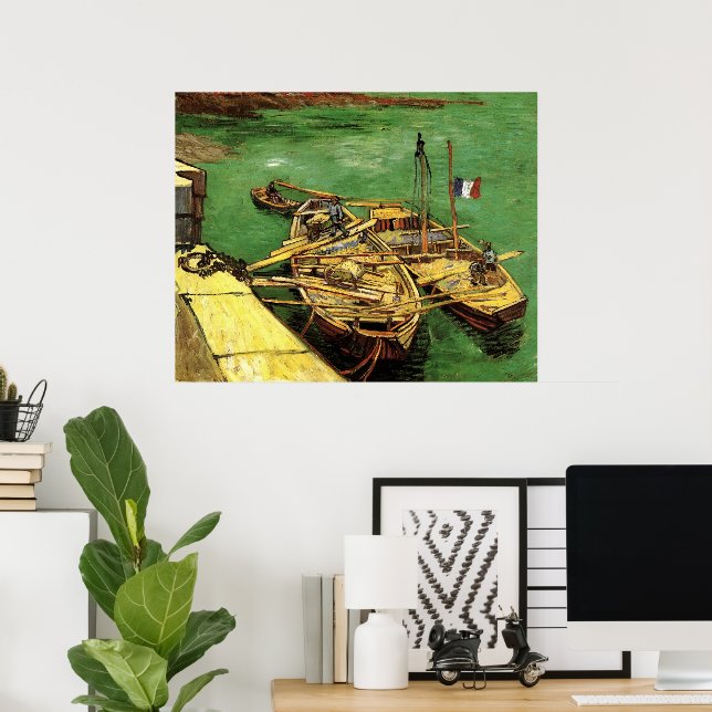 Poster Van Gogh Quay com Homens Descarregando Bargas de A (Escritório em casa)
