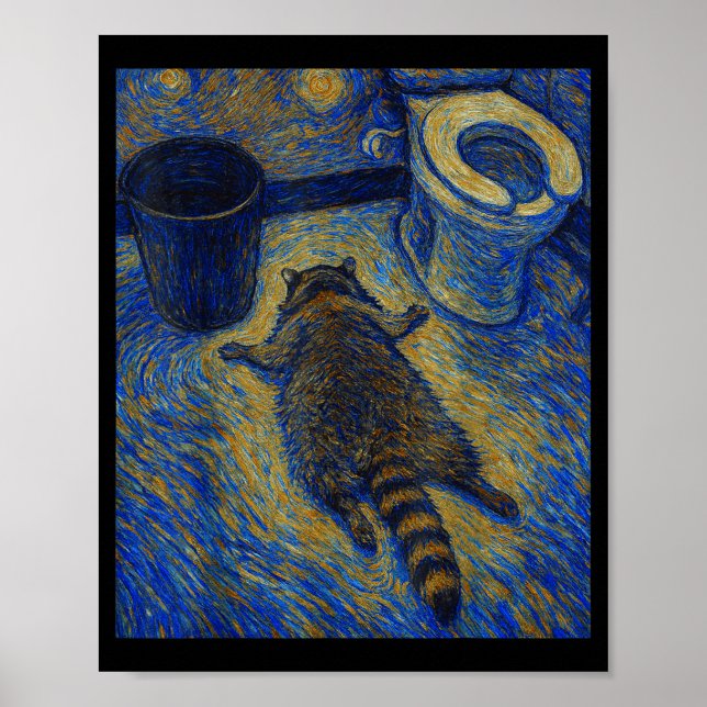 Poster Van Gogh Raccoon Drunk Pes Out In Bathroom Meme  (Frente)