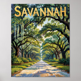 Poster Van Gogh Retro Savannah Georgia Oak Avenue Viagem