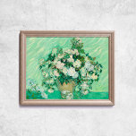 Poster Van Gogh Rosa Muro Famoso de Arte Antiga<br><div class="desc">Poster de Vincent Van Gogh,  Rosas,  1890. Antiga pintura famosa com flores brancas em um pote e um tom verde em estilo postimpressionista. Licença CCO,  dominio público art. Quadro não incluído.</div>