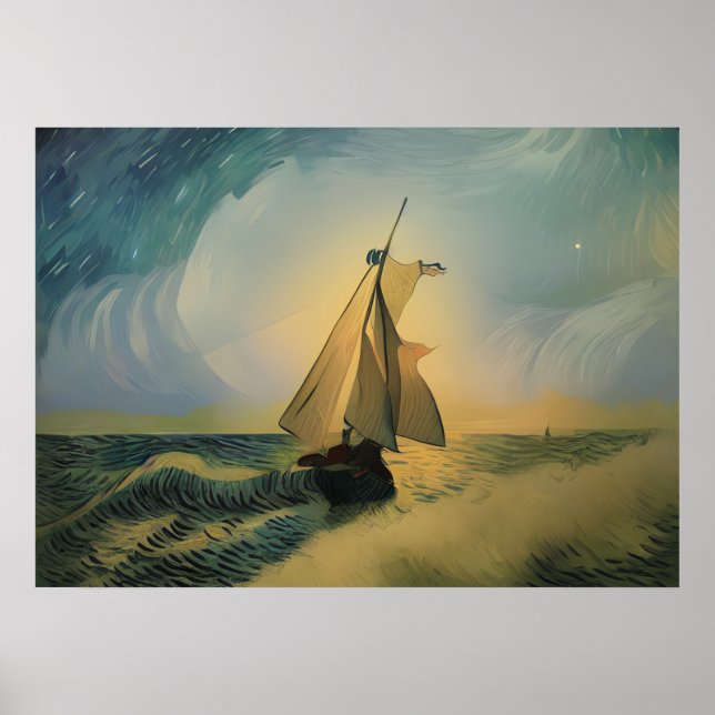 Poster Van Gogh Sailor Boat no Oceano (Frente)
