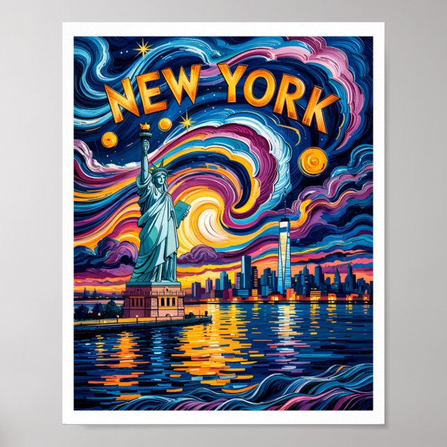 Poster Van Gogh Starry Night Art New York Liberty Skyline (Frente)