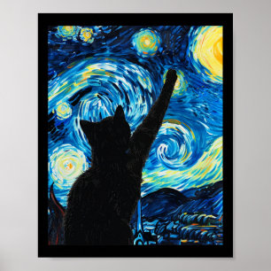 Poster Van Gogh Starry Night Cat Kitten