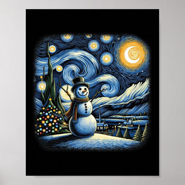Poster Van Gogh Starry Night Christmas Snowman Winter Sno (Frente)
