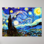 Poster Van Gogh Starry Night Fine Art<br><div class="desc">Starry Night,  o mais famoso quadro do mestre holandês do impressionista Poste Vincent van Gogh. Uma ciprestes solitária,  uma vila dormindo,  e um céu que brilha com estrelas. Poste-impressionismo,  pintura de arte.</div>