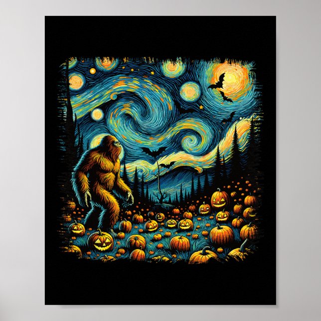 Poster Van Gogh Starry Night Halloween Grande Pumpkin (Frente)