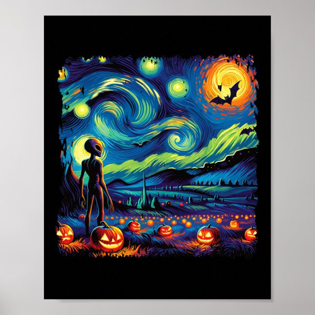 Poster Van Gogh Starry Night Man Halloween Fall Pum (Frente)