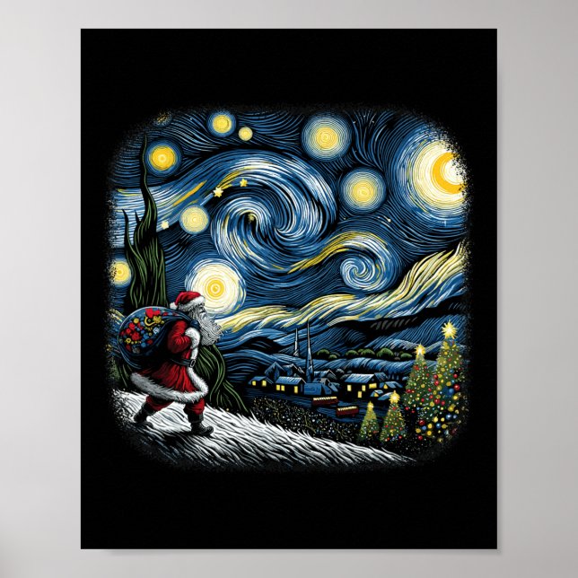 Poster Van Gogh Starry Night Papais noeis Natal Snowy (Frente)