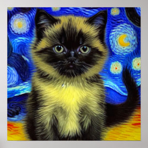Poster Van Gogh Starry Night Siamese Cat