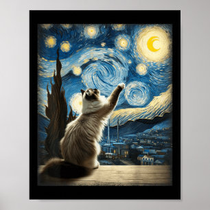 Poster Van Gogh Starry Night Style Artístico Ragdoll Cat