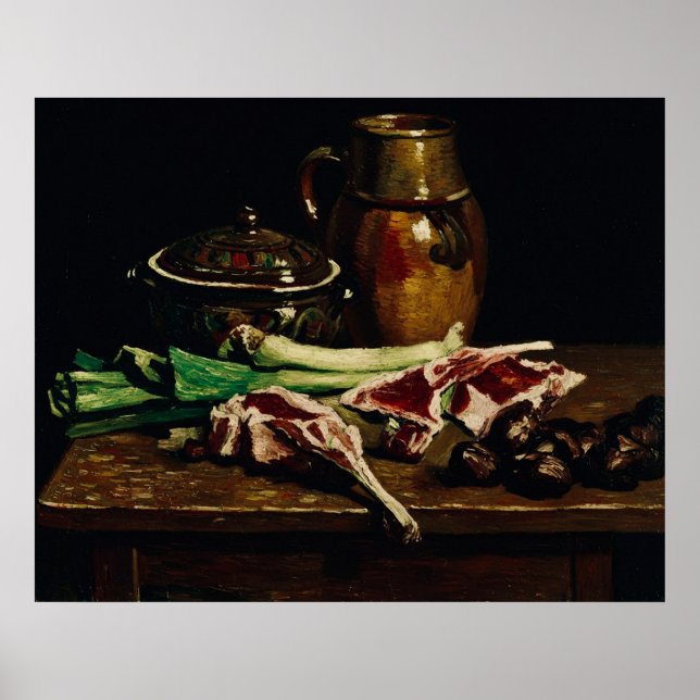 Poster Van Gogh Still Life with Meat, Vegetables, Pottery (Frente)