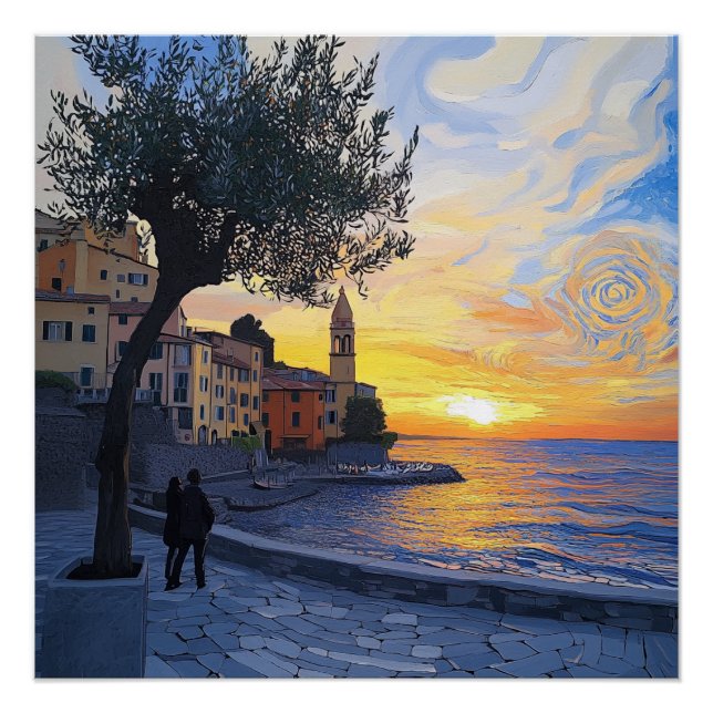 Pôster Van Gogh Style Ligurian Sunset – Glossy Art Poster (Frente)