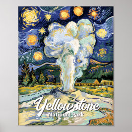 Poster Van Gogh Style Yellowstone Old Faithful Vintage