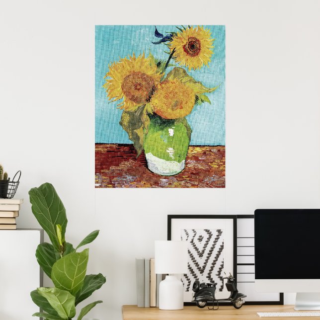 Poster Van Gogh Three Sunflowers Original Art Masterpiec  (Escritório em casa)