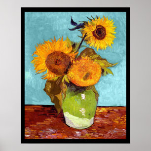 Poster Van Gogh - três girassóis em um vaso - belas art