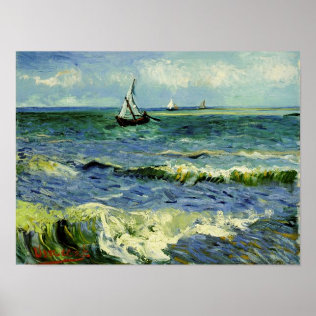 Pôster Van Gogh - Um Barco de Pesca no Mar (Frente)