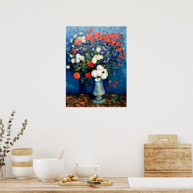 Poster Van Gogh - Vase com Cornflower e Poppies (Cozinha)
