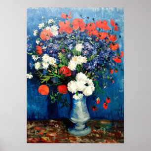 Pôster Van Gogh - Vase com Cornflower e Poppies