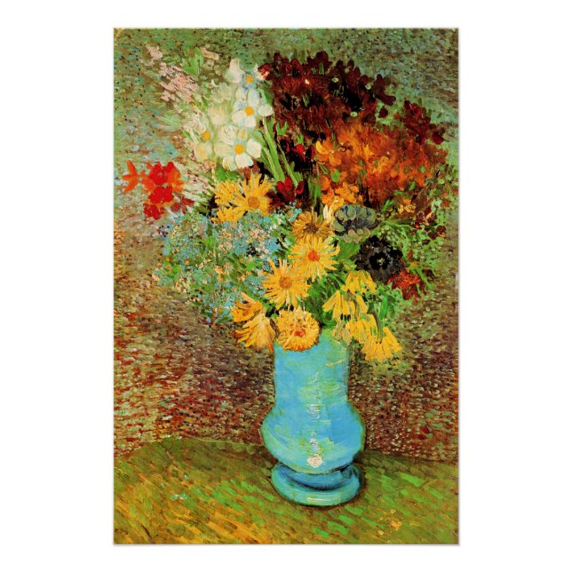 Pôster Van Gogh - Vase com Daisies, Anêmonas, (Frente)