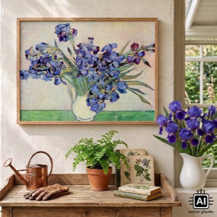 Pôster Van Gogh Vase com irrises, Vintage Floral Fine Art
