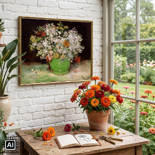 Poster Van Gogh Vase com Zinnias e Flores, Belas Artes