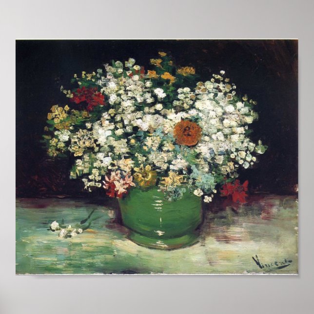 Pôster Van Gogh - Vase com Zinnias e Outras Flores (Frente)