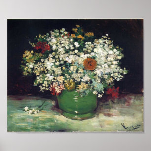 Pôster Van Gogh - vaso com Zinnias e outras flores