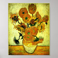 Van Gogh - Vaso de Vida Estática com 14 Girassóis